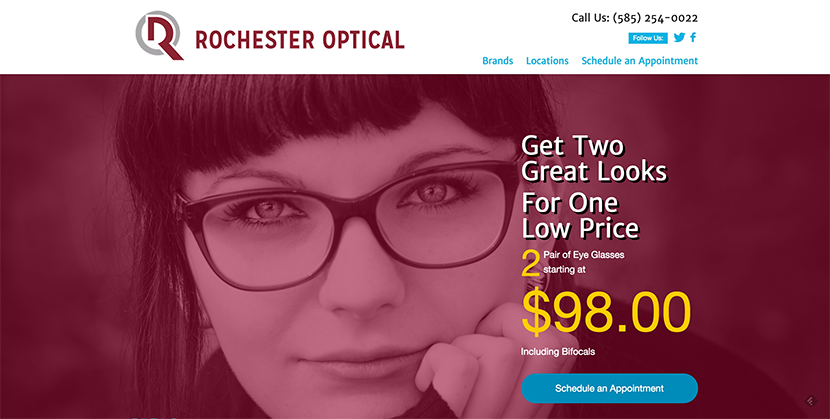 What Rochester Optical Stores needed was simplicity and effectiveness. We focused on a single-page design and horizontal striping, with a focus on the appointment booking form at it's bottom. 